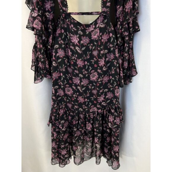 AMUR Rumi Black Purple Silk Wrap Midi Dress $798 - Picture 9 of 12